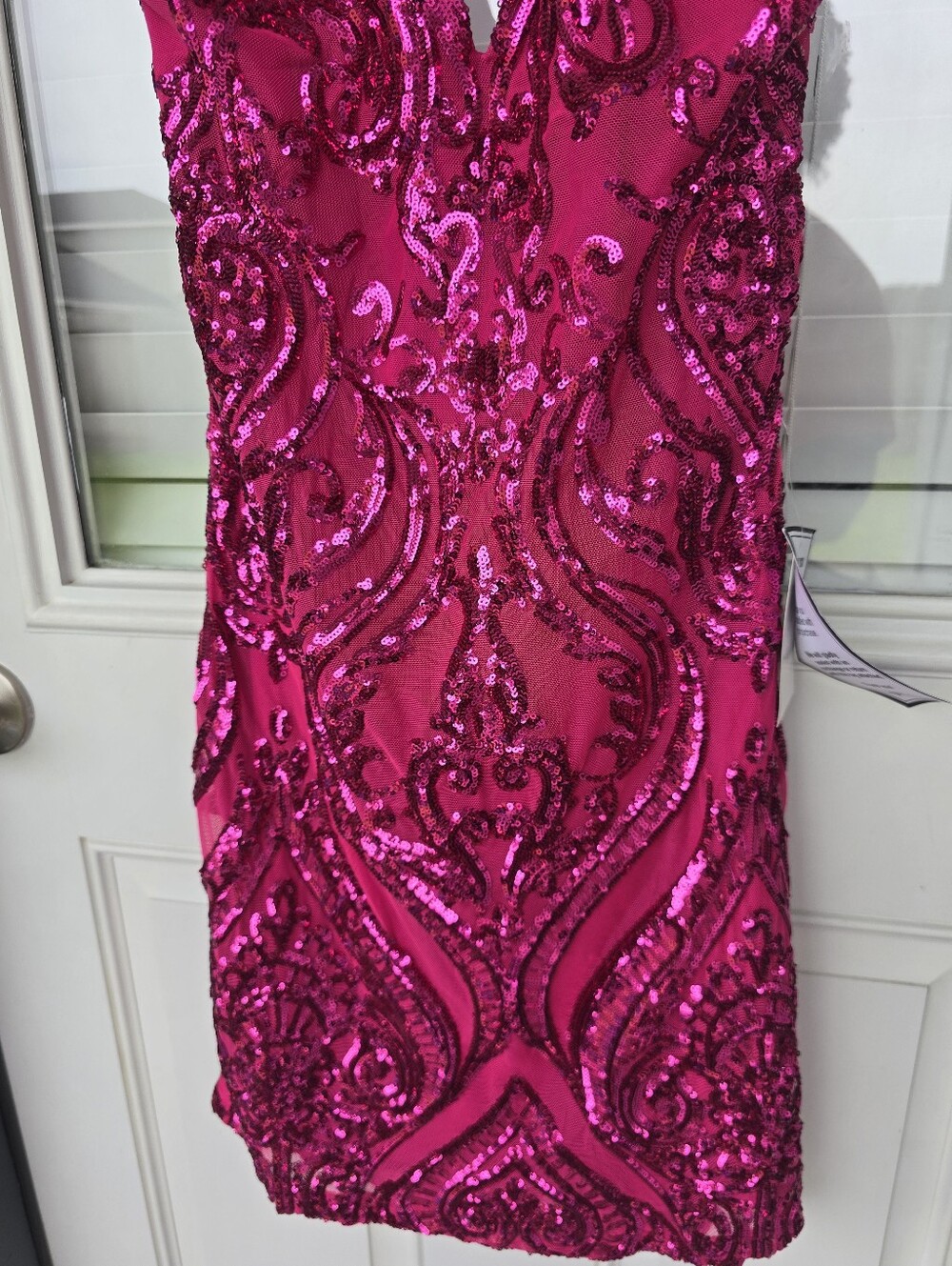 B Darlin Hot Pink Sequin Bodycon Dress Sz 11 Halter Neck Party Club Homecoming - Picture 6 of 11